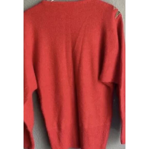 Giancarlo Ferranti Red Silk Angora Sweater Leather Applique Gems Vtg Women M - Picture 8 of 10